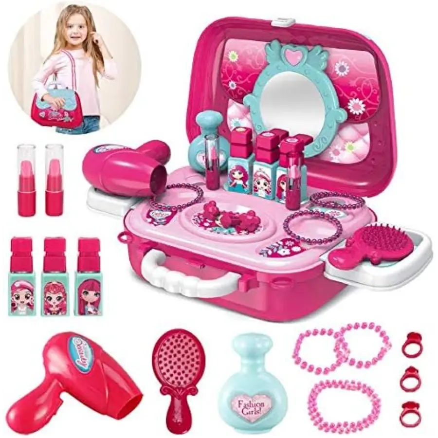 Portable 2 in 1 Make Up Salon Pretend Play Carry Case – Unleash Creative Fun for Little Fashionistas!