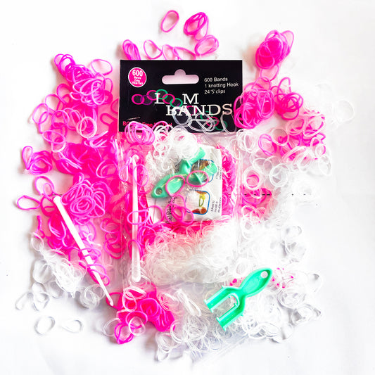 Pink/White Two Tone 600 Loom Band Kit