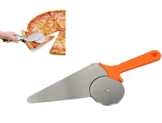 Stainless Steel 2 In 1 Pizza Cutter Slice Service With Plastic Handle