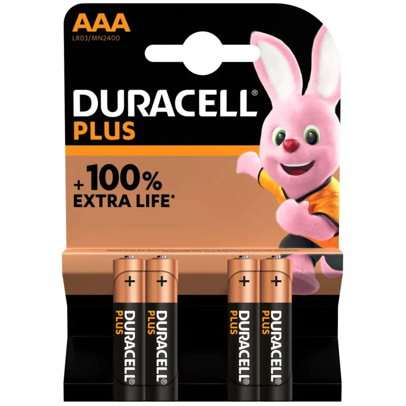 4x Duracell Plus AAA Batteries LR03 Non Rechargeable 2432 / MN2400B4PLUS