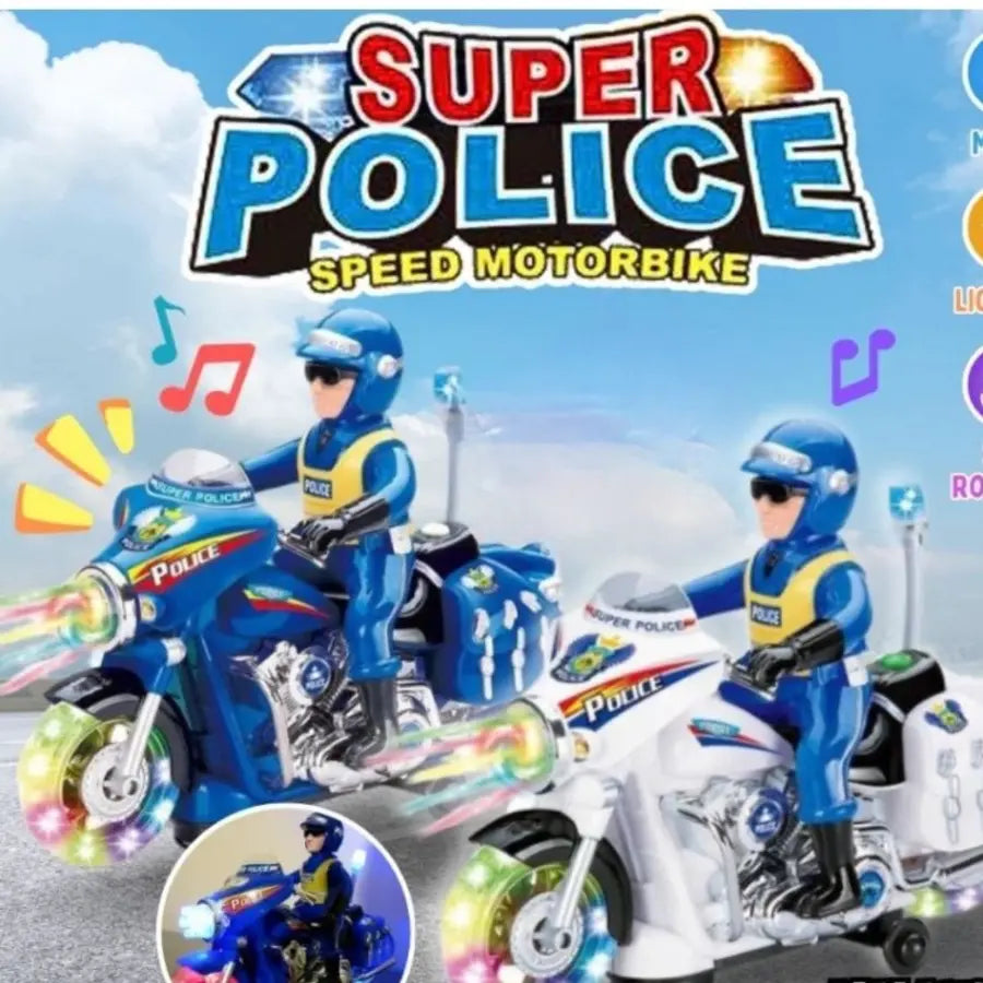 Police Motorbike Toy Spinning with Lights & Music!