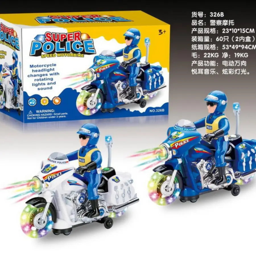 Police Motorbike Toy Spinning with Lights & Music!