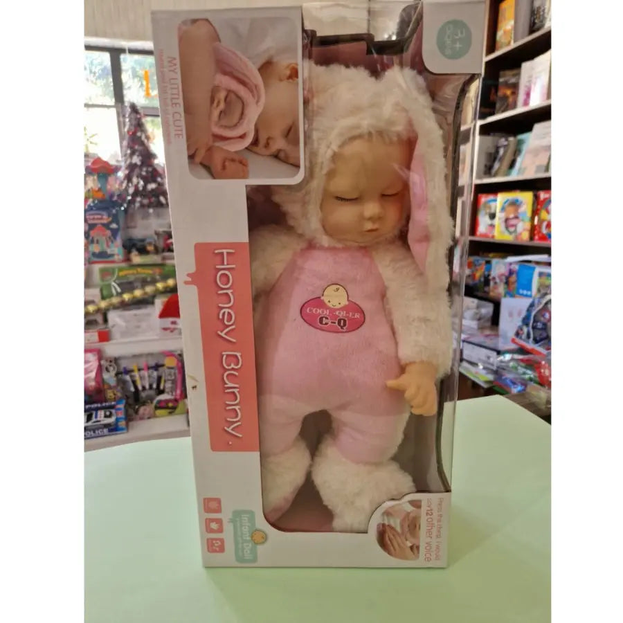 Sleeping Baby Doll with Fluffy Rabbit Onesie