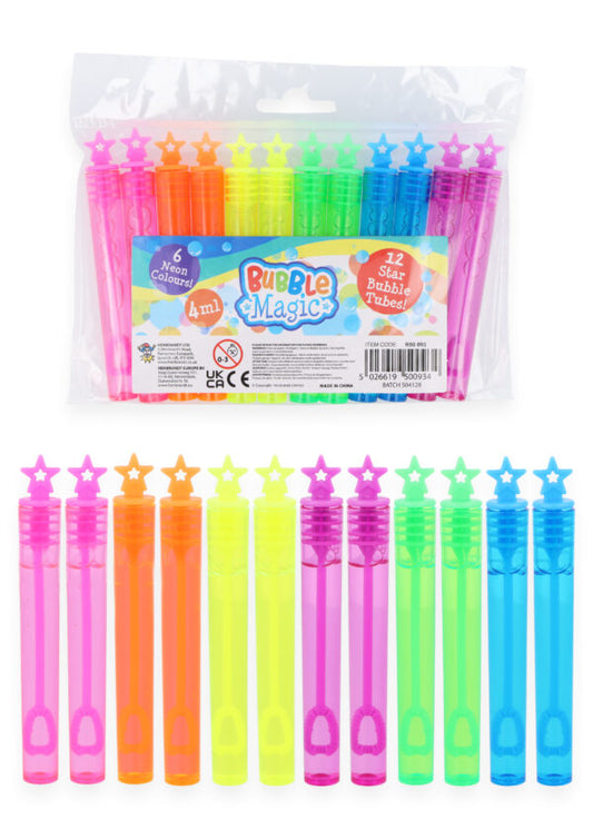 Neon Star Party Bubble Tubles (4Ml ) 6 Assorted Neaon Colours