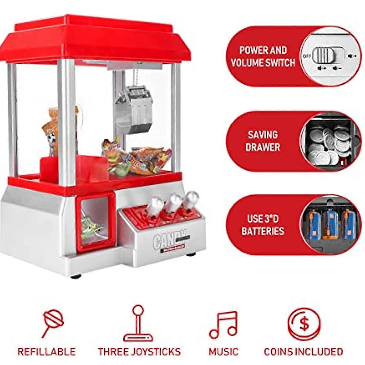 Mini Candy Grabber Claw Machine Red Vending Arcade Game