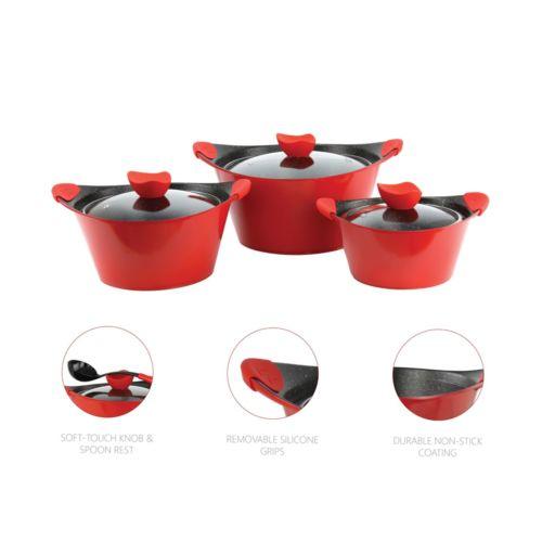 SQ Pro Caia 3 Pack Die Cast Stock Pot 20cm 24cm 28cm Red P97101/7423