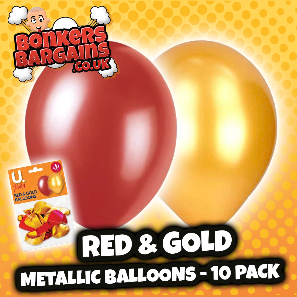 Red & Gold Metallic Balloons Party Birthday 10pk P2716 (Large Letter Rate)