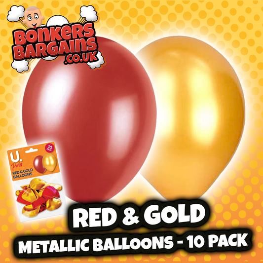 Red & Gold Metallic Balloons Party Birthday 10pk P2716 (Large Letter Rate)