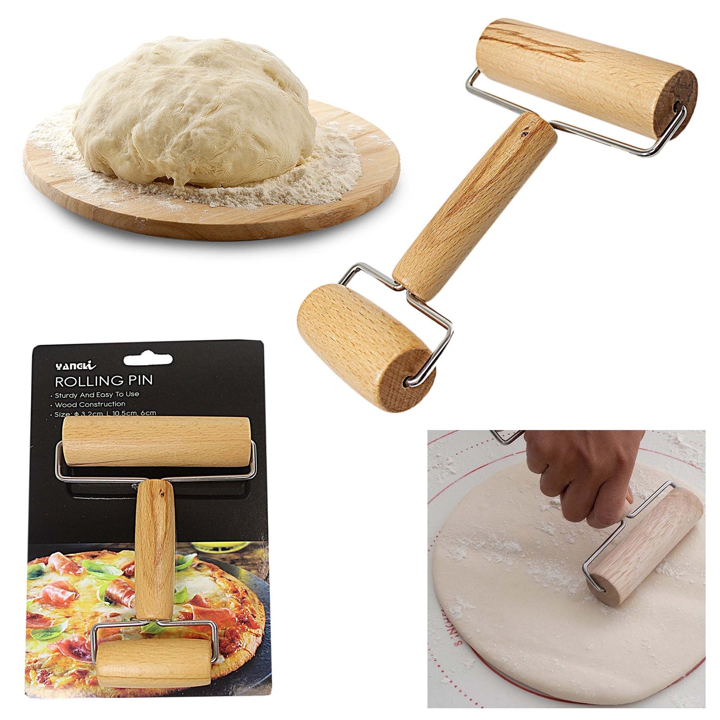 Double Sided Wooden Dough Rolling Pin 10.5 x 6 cm 4666 A