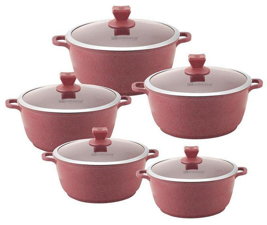 Nea Marbell Diecast Stockpot Set 5 Pack Rossa Red Marble Effect 20-24-28-30-32cm 6759