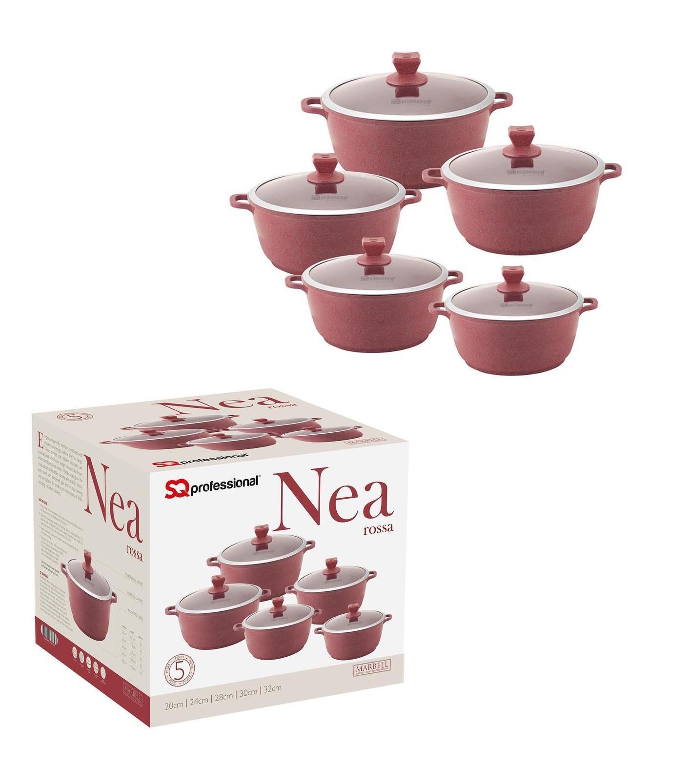 Nea Marbell Diecast Stockpot Set 5 Pack Rossa Red Marble Effect 20-24-28-30-32cm 6759