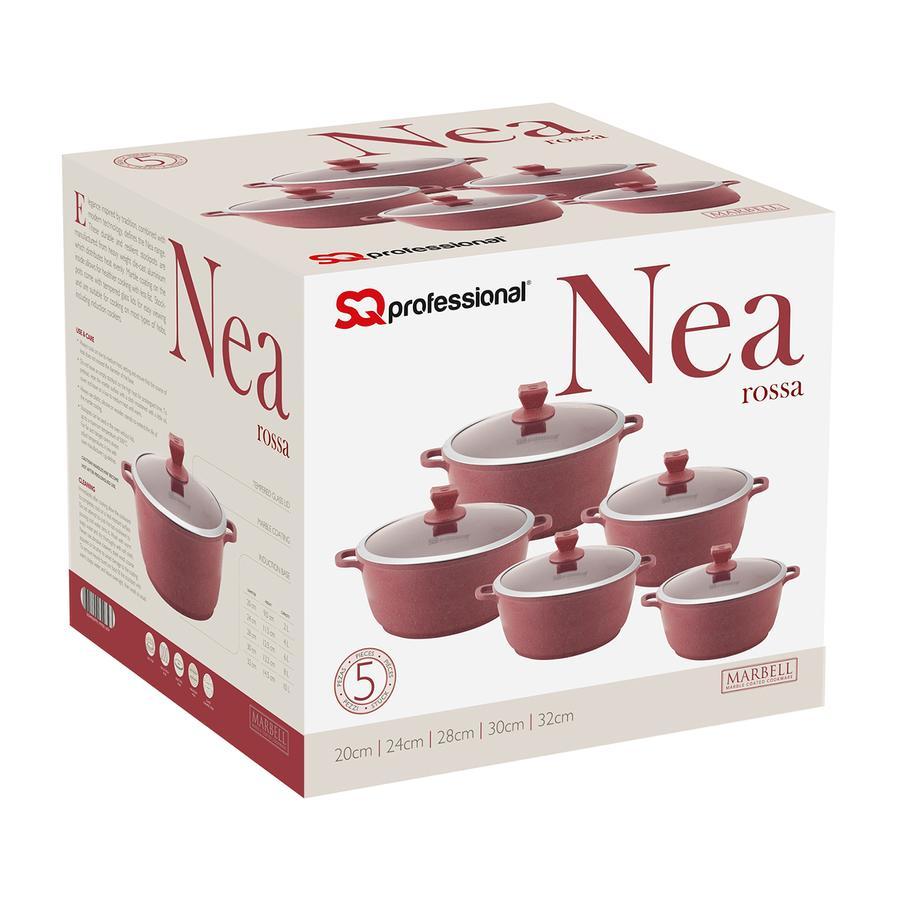 Nea Marbell Diecast Stockpot Set 5 Pack Rossa Red Marble Effect 20-24-28-30-32cm 6759