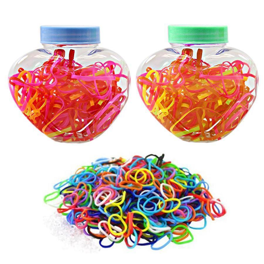 Plastic Hair Tie Bobble Elastic in Heart Shaped Bottle Assorted Colours 3056