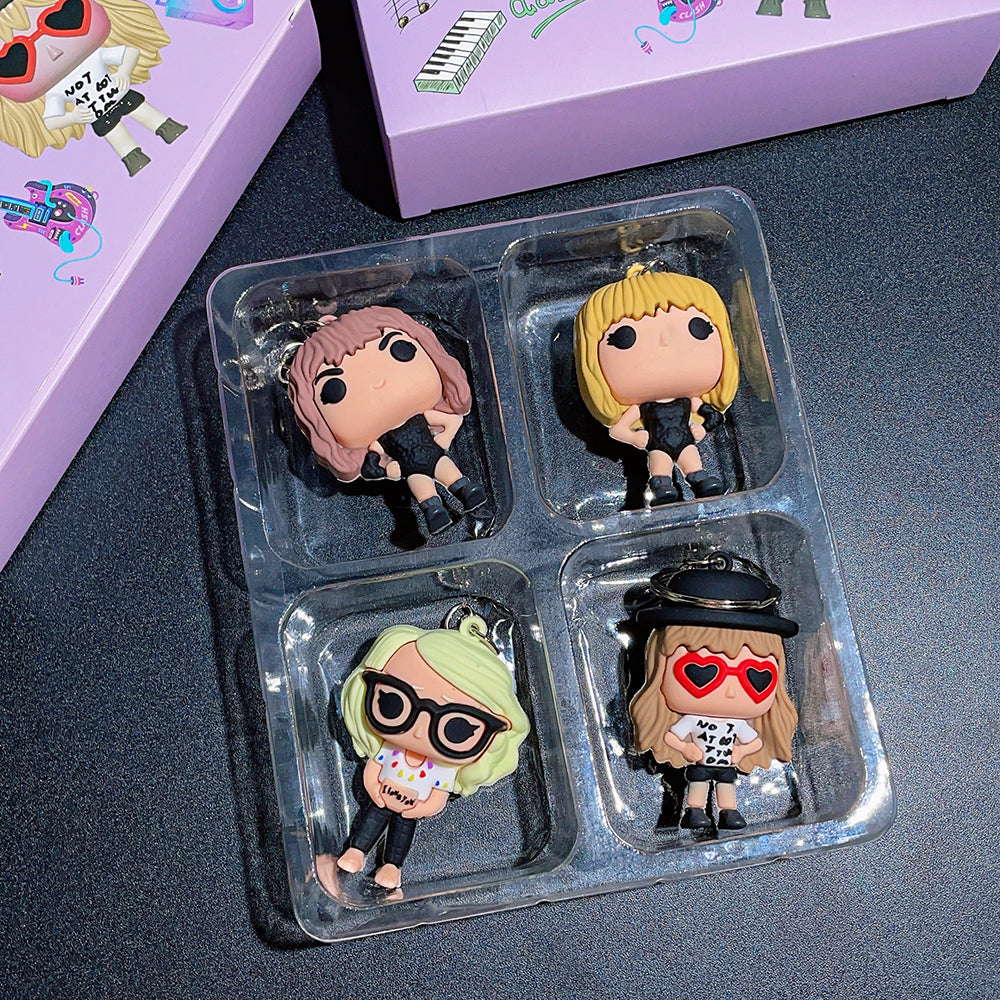 Taylor Swift Swifties Style 4 Pack Collectors 3D Silicone Keychain Keyring Pendant