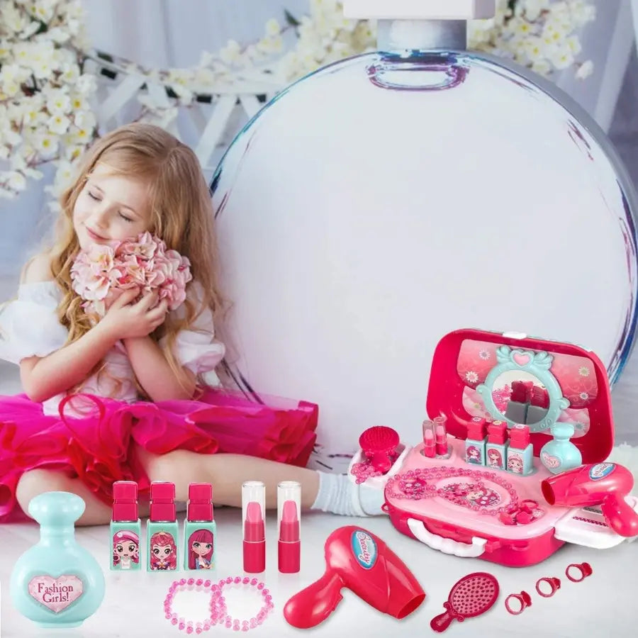 Portable 2 in 1 Make Up Salon Pretend Play Carry Case – Unleash Creative Fun for Little Fashionistas!