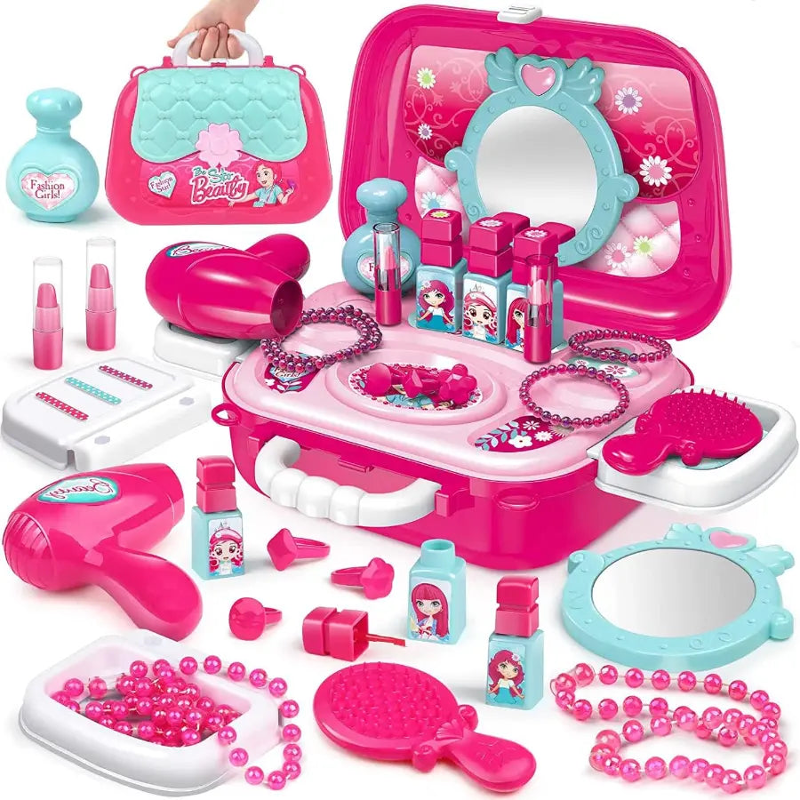 Portable 2 in 1 Make Up Salon Pretend Play Carry Case – Unleash Creative Fun for Little Fashionistas!