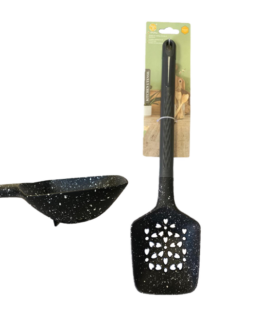 Plastic Cooking Deep Colander Draining Scoop Spoon 9 x 35 cm Speckled Black SG3006