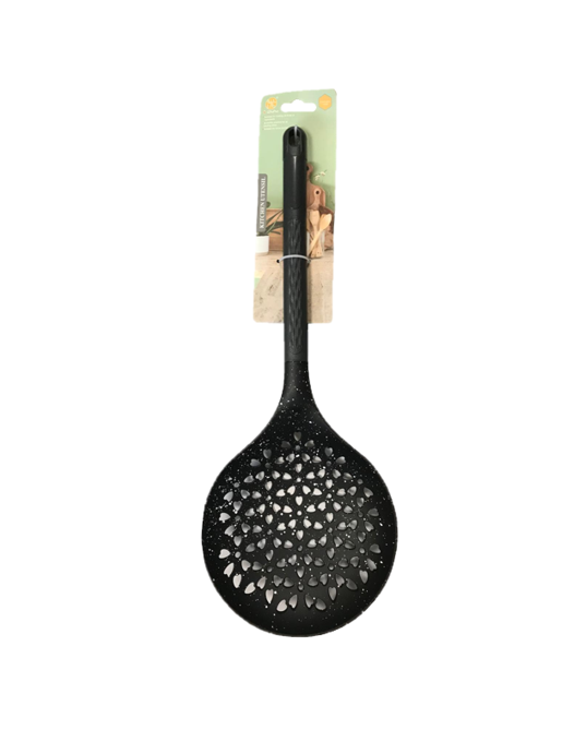 Plastic Cooking Strainer Skimmer Spoon 17x 42 cm Speckled Black SG3008