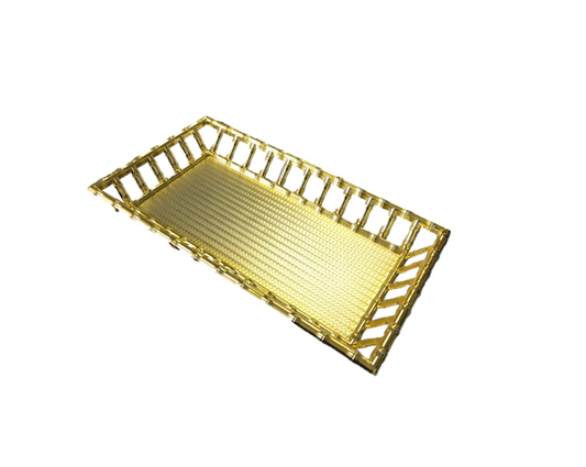 Plastic Rectangle Bamboo Style Serving Tray Gold