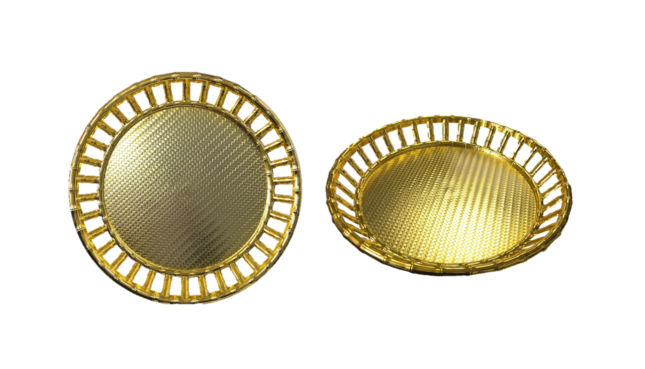Plastic Round Bamboo Style Serving Tray 38 cm Gold SG4100