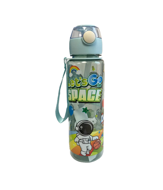 Plastic Water Drinking Bottle with Straw Astronaut Space Printed Design 700ml Assorted Colours SG9140