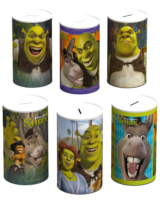 6 Assorted Style Shrek Money Tin 145mm x 110mm SHR001