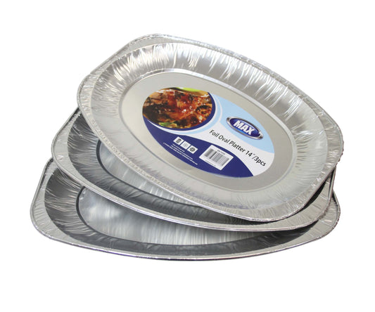 14'' Foil Oval Serving Platter Tray Food Starters Oven And Freezer Safe Platters 3 Pack SK1050