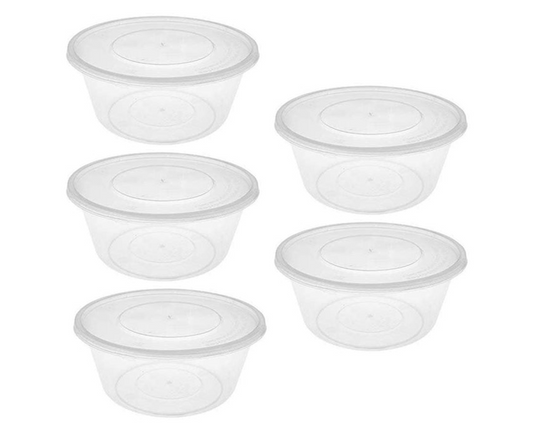Disposable Plastic Round Food Container 16Oz 500Ml Pack Of 5