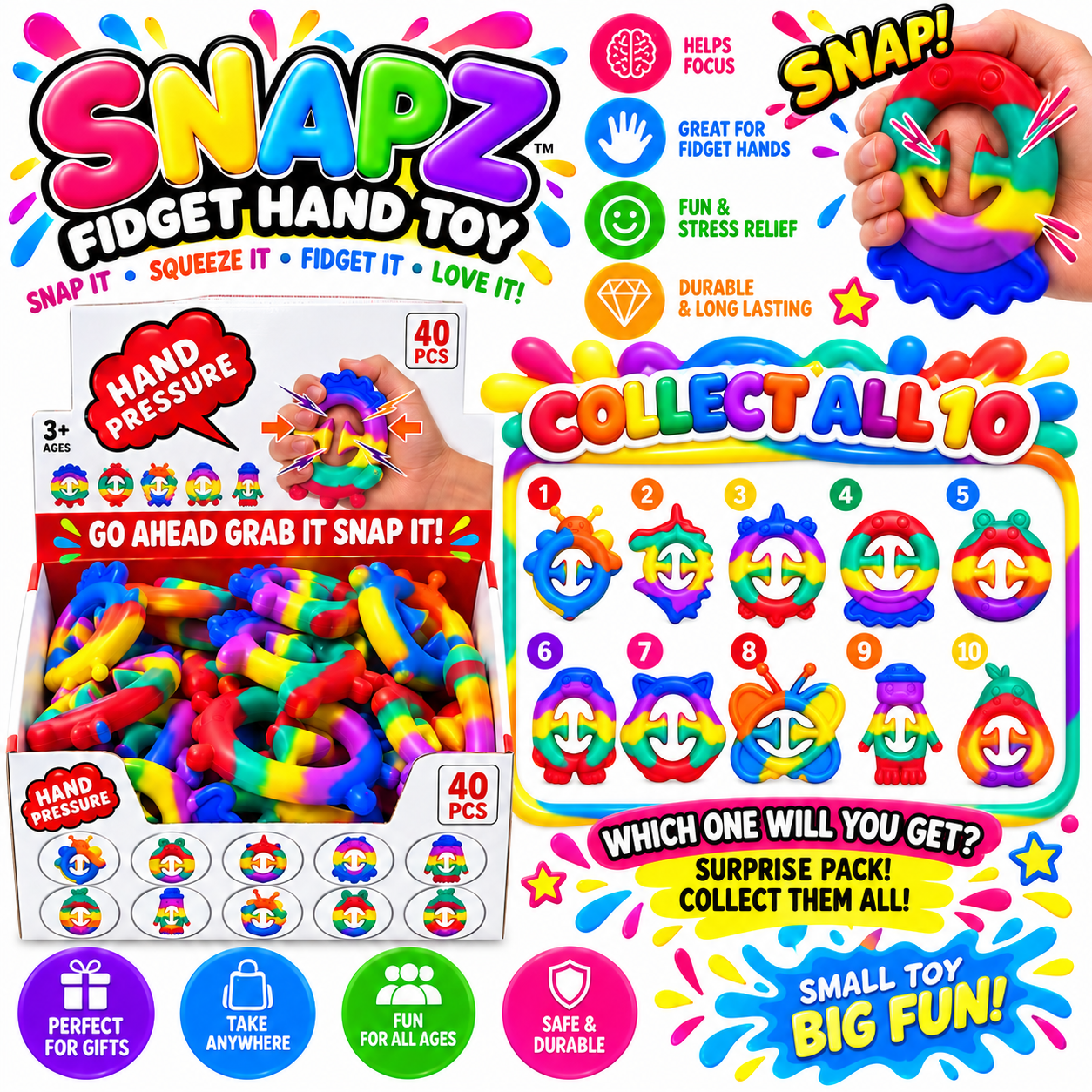 SNAPZ! Fidget Snapping Snap & Squeeze Sensory Toy Mystery Surprise Pack