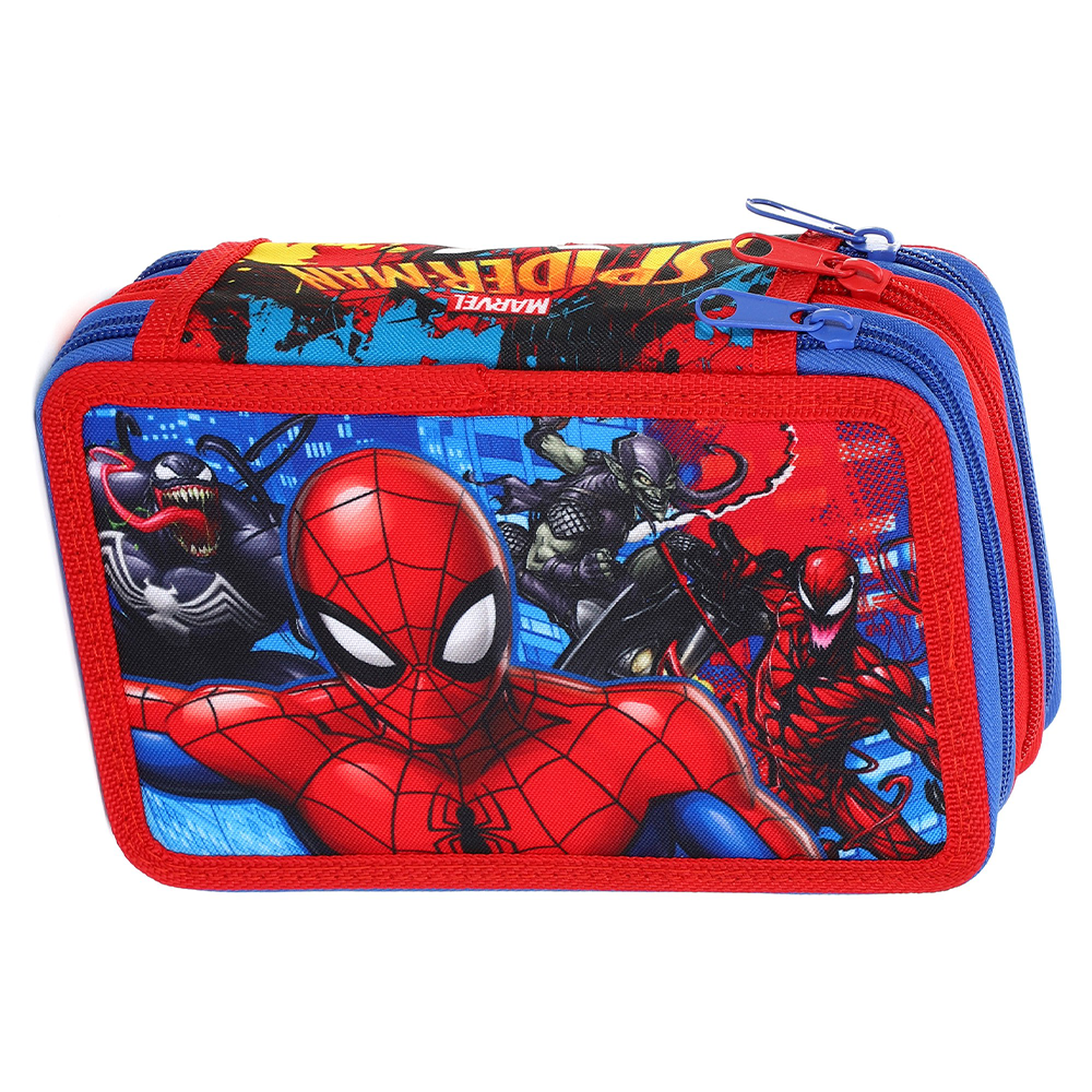 Spiderman Style Jumbo Pencil Case & Stationery Set with 3 Zip Divider