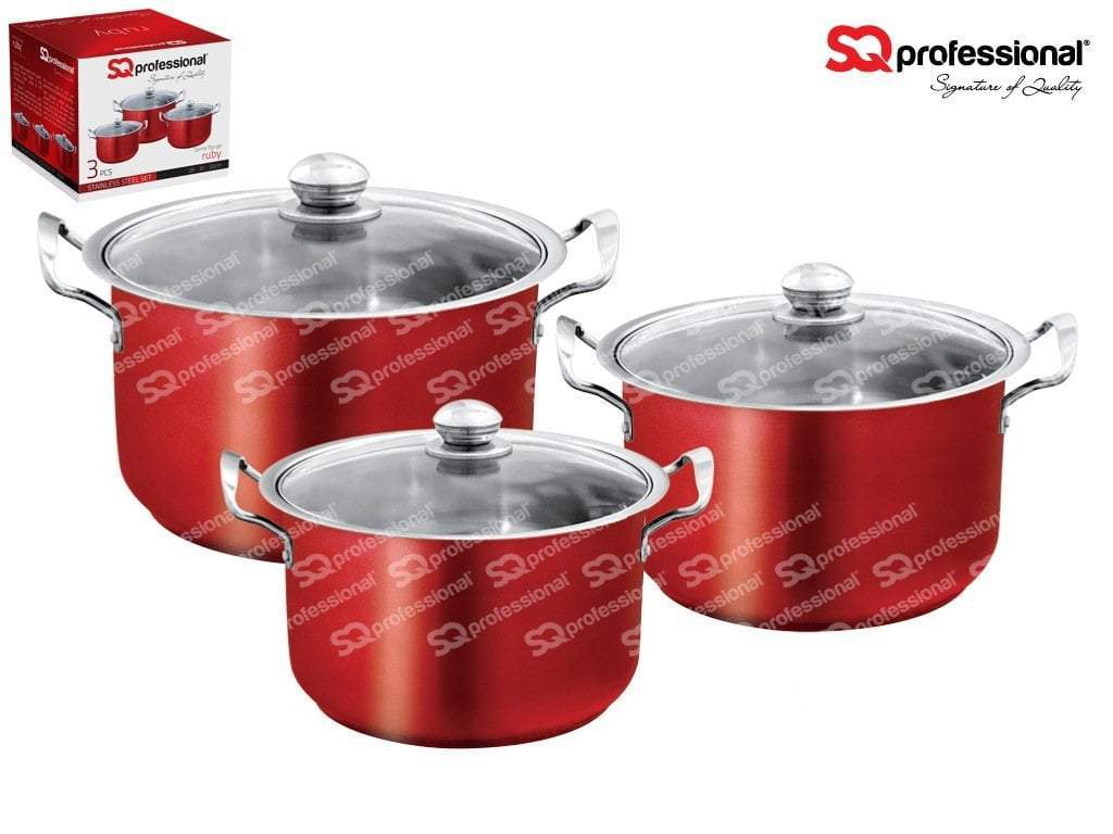Sq Professional Gems Metallic Stockpot Set Of 3 Ruby 26 – 28