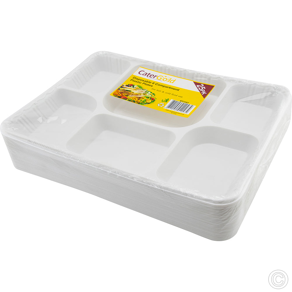 Plastic Food 6 Compartment Food Tray Pack of 25 ST1157