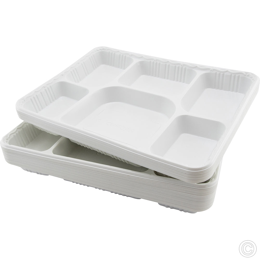Plastic Food 6 Compartment Food Tray Pack of 25 ST1157