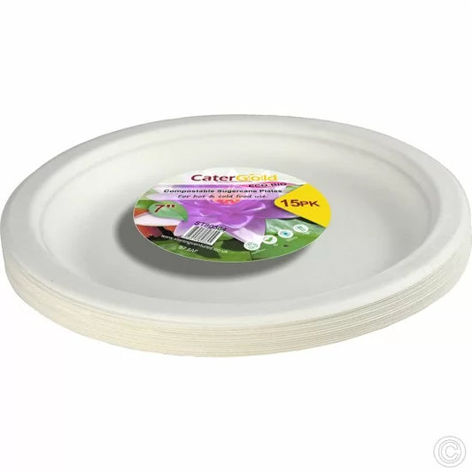 Disposable Compostable Eco-Bio Bagasse Sugarcane Plates 7" Pack of 15 ST80364