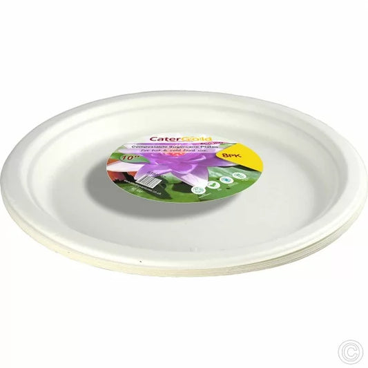 Disposable Compostable Eco-Bio Bagasse Sugarcane Plates 10" Pack of 8 ST80367