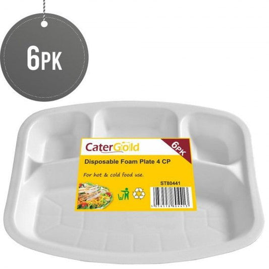 Disposable Polystyrene Foam Plate 4 Sections Pack of 6 ST80441