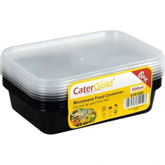 CaterGold Black Base Plastic Food Storage Containers 500cc Pack of 6 ST81259