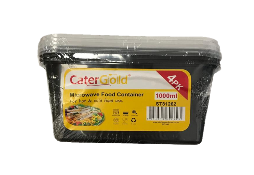 CaterGold Black Base Plastic Food Storage Containers 1000cc Pack of 4 ST81262