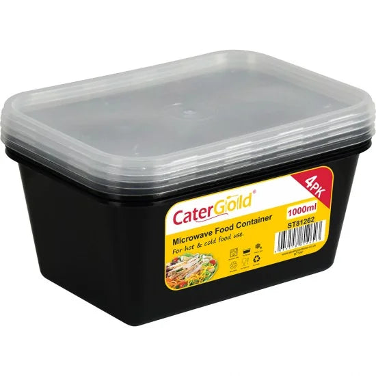 CaterGold Black Base Plastic Food Storage Containers 1000cc Pack of 4 ST81262