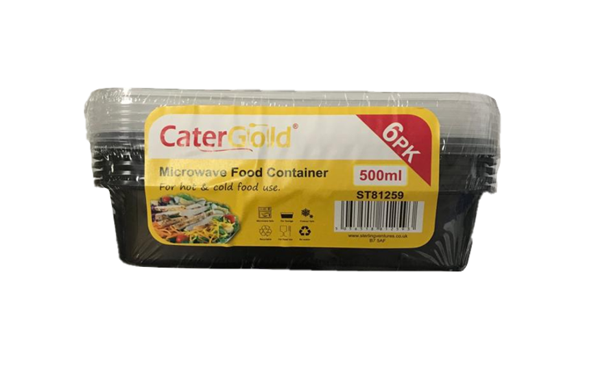 CaterGold Black Base Plastic Food Storage Containers 500cc Pack of 6 ST81259