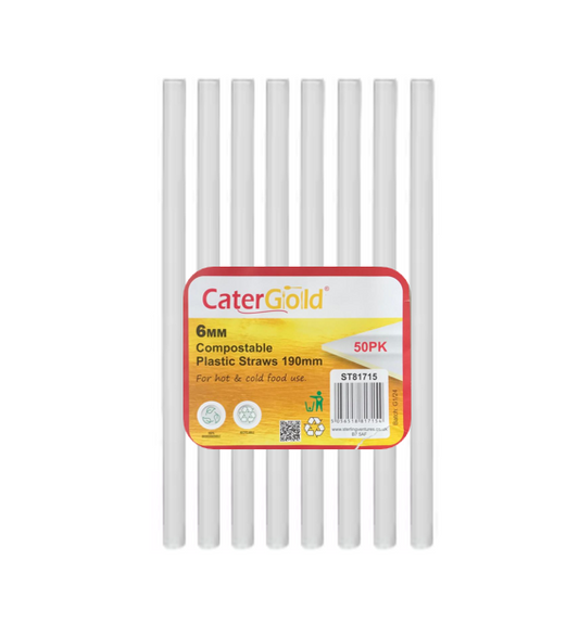 Compostable Plastic Straw 6 x 190mm Pack of 50 Assorted Colours ST81715