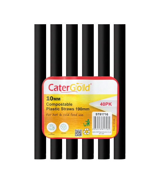 Compostable Plastic Smoothie Straw 10 x 190mm Pack of 40 Assorted Colours ST81716