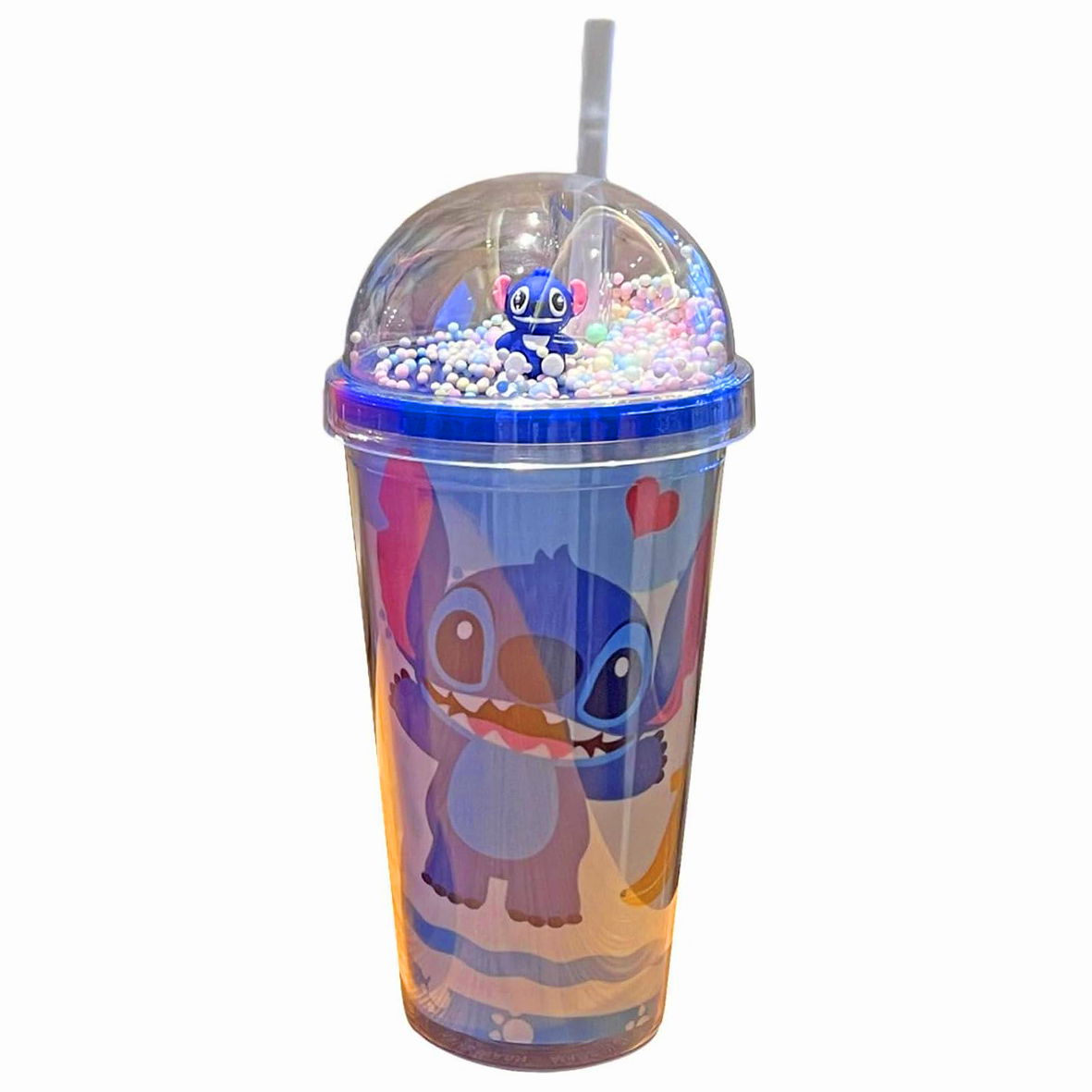 Stitch Light Up Straw Cup Double Layered Plastic Cup 450ml