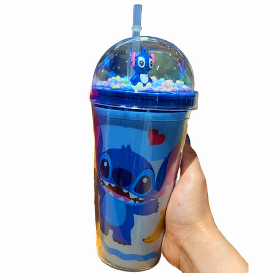 Stitch Light Up Straw Cup Double Layered Plastic Cup 450ml