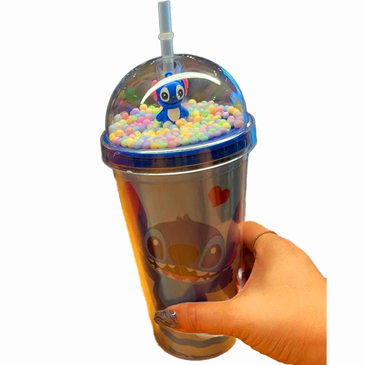 Stitch Light Up Straw Cup Double Layered Plastic Cup 450ml