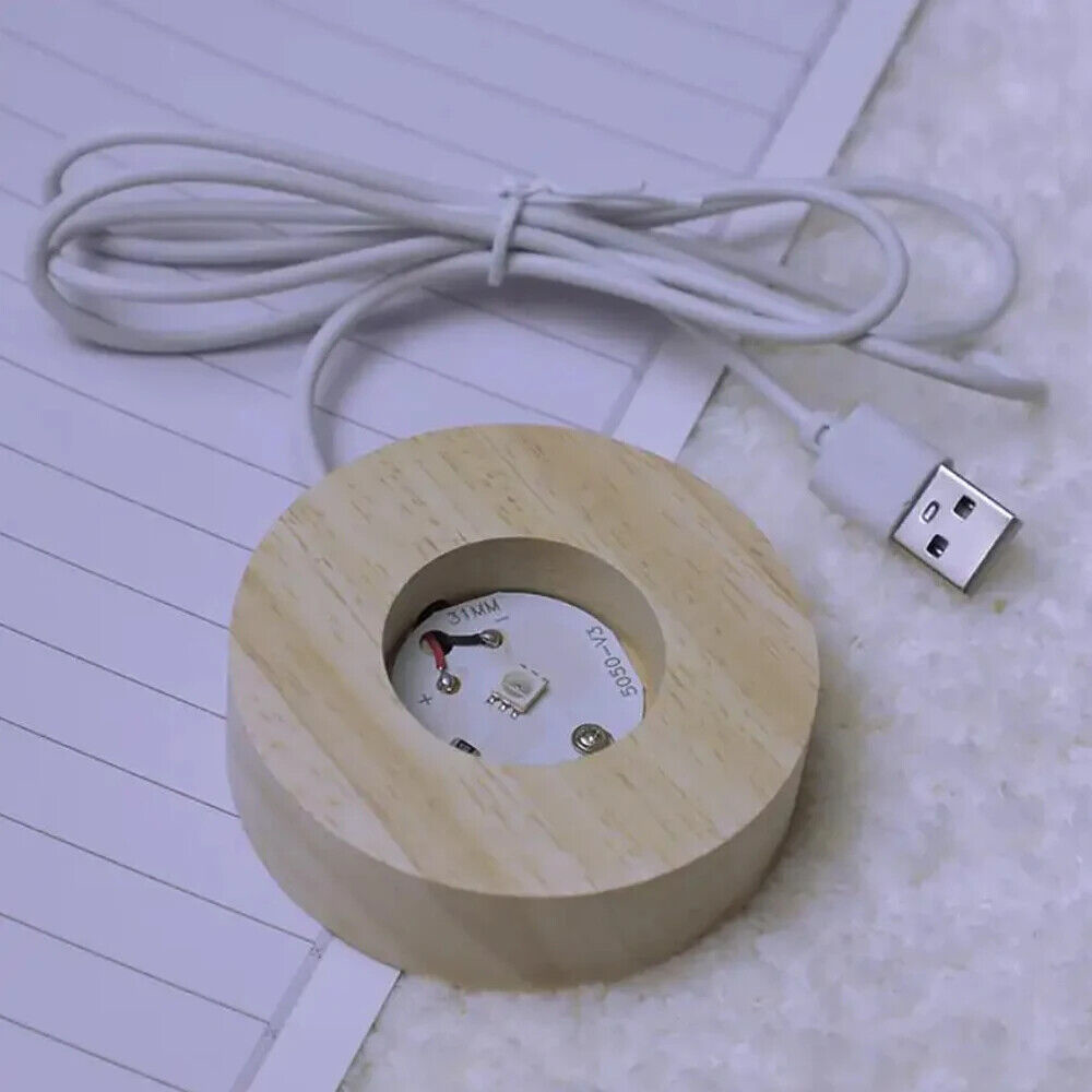 Stitch Style Crystal Ball Glass USB Nightlight with Carved Wooden Base