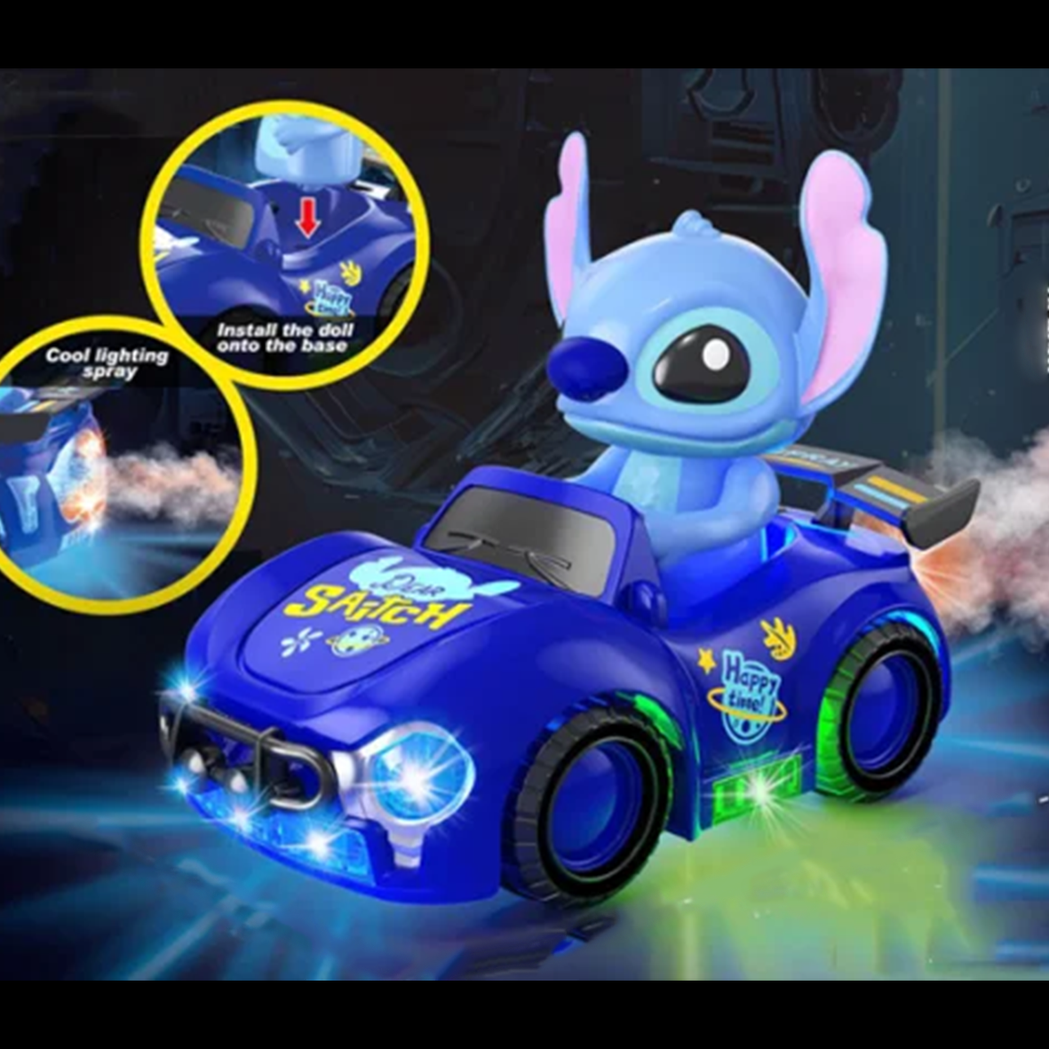 Stitch Roadster Light Up & Sounds Toy Car with Spray Mist Exhaust