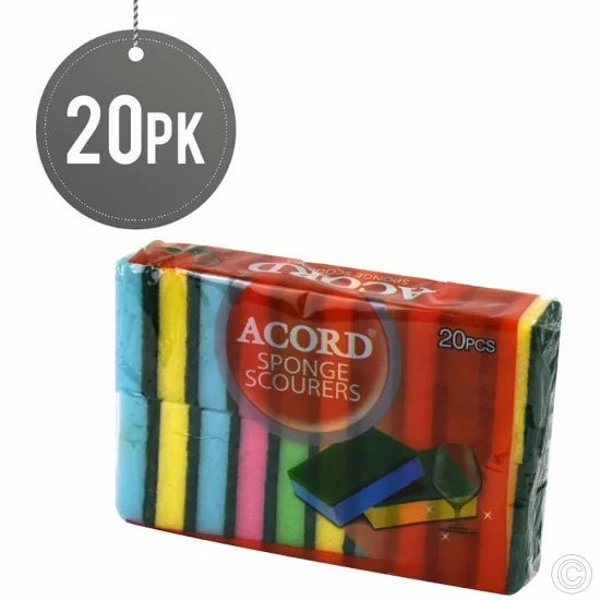 Accord Double Sided Kitchen Washing Up Sponges Scourers 8 x 2 cm Pack of 20 STR317