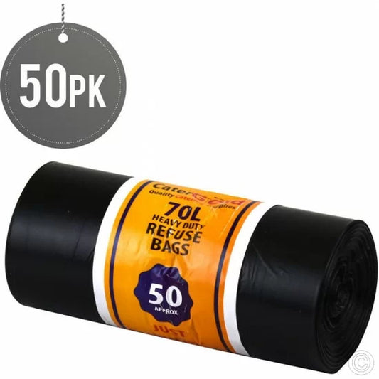 Heavy Duty Black Bin Bags 70L 50 Pack 66 x 83cm STR6593