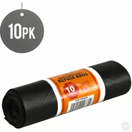 Heavy Duty Black Bin Bags 90L 10 Pack 71 x 97cm STR6609